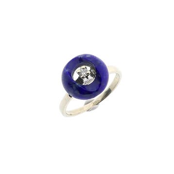Witgouden ring met sodaliet en diamant; 0,04 ct., Gebruikt, Ophalen of Verzenden, Kleiner dan 17, Met edelsteen