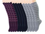 6 paar Kniekousen - Glitter - Gestreept - Paars-Marine-Grijs, Verzenden, Nieuw