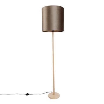Vloerlamp hout met velours kap taupe 40cm - Mels, Verzenden, Nieuw, Hout, Landelijk