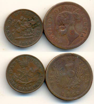 Penny Token mit Gegenstempel + Token 1854 1840+1854 Kanad..., Verzenden