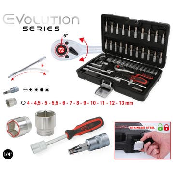 KS Tools 1/4 Dopsleutelset Evolution 48-delig, Auto diversen, Autogereedschap, Verzenden, Nieuw