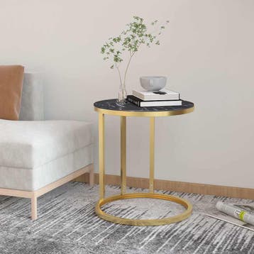vidaXL Bijzettafel 45 cm gehard glas goudkleurig en, Huis en Inrichting, Tafels | Bijzettafels, Verzenden, Nieuw, Glas, 45 tot 60 cm