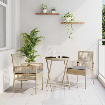 vidaXL Tuin Bistro Set 3 st Beige poly rattan, Verzenden, Nieuw, Rotan, 3 zitplaatsen