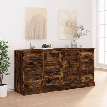 vidaXL Dressoirs 2 st bewerkt hout gerookt eikenkleurig, Verzenden, Nieuw, Overige houtsoorten