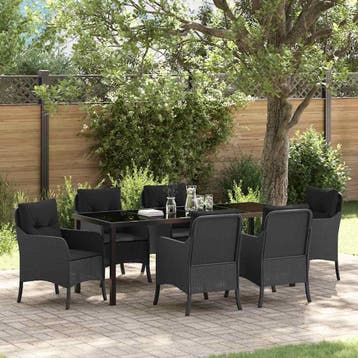 vidaXL Tuin eettafelset 7 st Zwart poly rattan, Tuin en Terras, Tuinsets en Loungesets, Verzenden, Nieuw, Rotan, 7 zitplaatsen