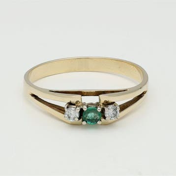 Ring - 14 karaat Geel goud Diamant (Natuurlijk) - Smaragd, Nieuw