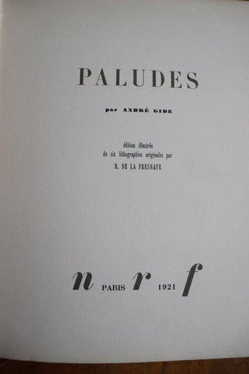 André Gide / R. de La Fresnaye - Paludes - 1921