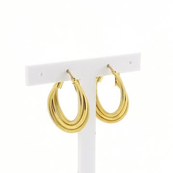 Gouden creolen met patroon ; Ø 25 mm (Oorbellen), Ophalen of Verzenden, Gebruikt, Goud, Goud