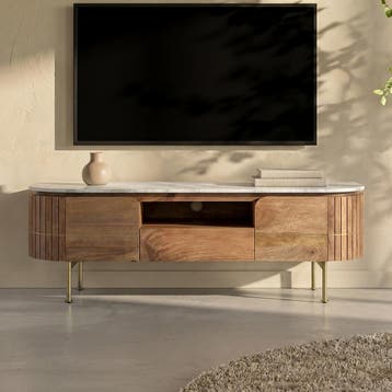 *WOONWINKEL* Kare Design Grace Tv-meubel Mangohout En Marmer, Verzenden, Nieuw
