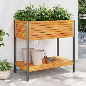 vidaXL Plantenbak met schap 80x45x80 cm massief acaciahout, Verzenden, Minder dan 60 cm, Nieuw, 60 cm of meer