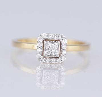 Ring - 18 karaat Geel goud - 0.16ct. tw. Diamant, Nieuw