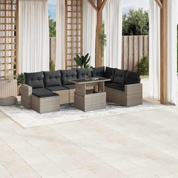 vidaXL 9-delige Loungeset met kussens poly rattan lichtgrijs, Verzenden, Nieuw, Loungeset