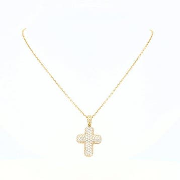 Ketting met hanger - 18 karaat Geel goud Diamant