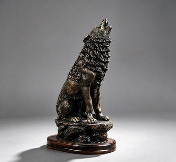 sculptuur, Sculpture of a howling wolf - 26 cm - Hars