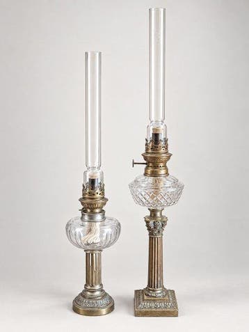 Petroleumlamp (2) - Messing, Kristal, Metaal, Glas -, Antiek en Kunst