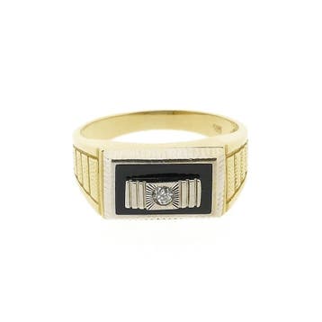 Bicolor gouden ring met onyx en zirconia, Gebruikt, 20 of groter, Heer, Ophalen of Verzenden