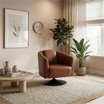 Leren draaifauteuil Press - Massif Armagnac (donkercognac), Bohemian, Klassiek, Retro, Romantisch, Vintage, Nieuw, Ophalen of Verzenden