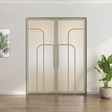 Dubbele stalen taatsdeur Kiezelgrijs 4 Vlaks rond Matglas, Minder dan 80 cm, Overige typen, Nieuw, Metaal