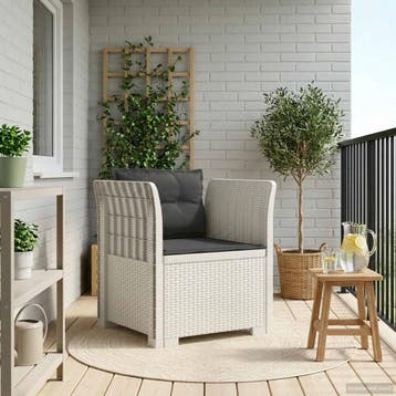 vidaXL Eénpersoons Fauteuil met Kussens Rattan Look PP Wit, Verzenden, Nieuw