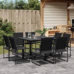 vidaXL 9-delige Tuinset textileen zwart, Tuin en Terras, Tuinsets en Loungesets, Verzenden, Nieuw, 8 zitplaatsen, Rvs