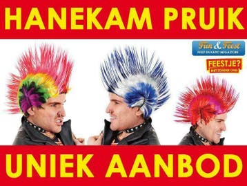 Hanekam pruiken in vele kleuren - Punk / Punker pruik kopen, Verzenden, Nieuw