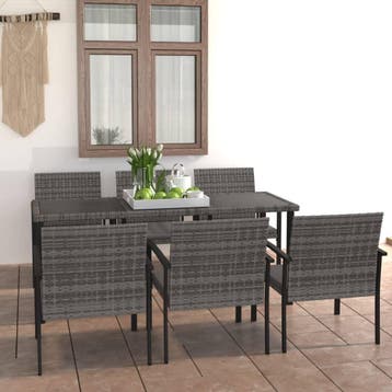 vidaXL 7-delige Tuinset poly rattan grijs, Verzenden, Nieuw, 6 zitplaatsen, Tuinset