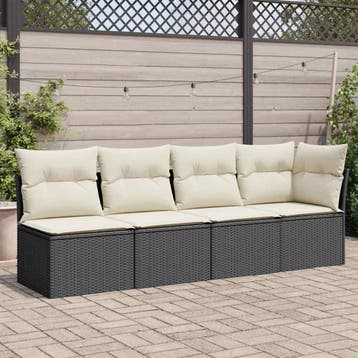 vidaXL Tuinbank 4-zits met kussens poly rattan zwart, Verzenden, Nieuw
