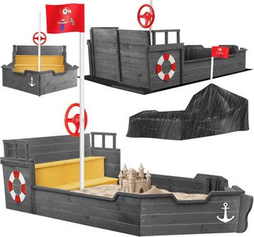 Zandbak AHOI - piratenschip boot zeilschip van hout incl. af, Verzenden, Zo goed als nieuw