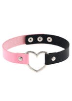 Choker Roze Zwart Hartje Pu Leer Collar Ketting Hart Halsban, Kunststof, Verstelbaar, Nieuw, Ophalen of Verzenden