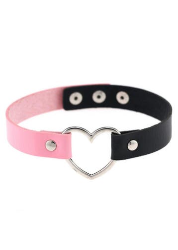 Choker Roze Zwart Hartje Pu Leer Collar Ketting Hart Halsban, Kunststof, Verstelbaar, Nieuw, Ophalen of Verzenden