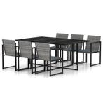 vidaXL 7-delige Tuinset met kussens poly rattan grijs, Verzenden, Nieuw, 6 zitplaatsen, Tuinset