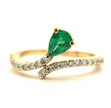 Ring - 14 karaat Geel goud - 0.69ct. tw. Smaragd - Diamant, Nieuw