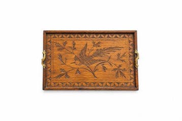 Antique Honey-Brown Hand-Carved Serving Tray - Long-Tailed
