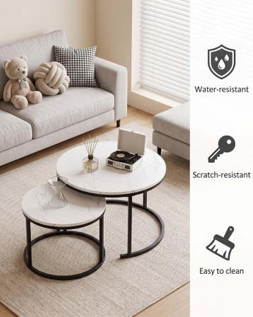 Salontafel rond - Koffietafel - Set van 2 - Wit/Zwart - Amve, Verzenden, Zo goed als nieuw