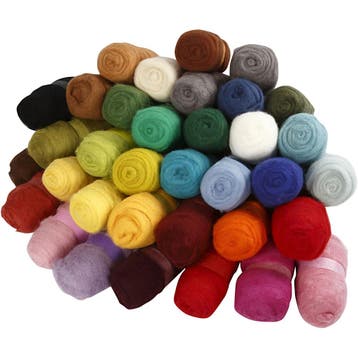 Gekaarde Wol, diverse kleuren, 35x100 gr/ 1 doos, Nieuw