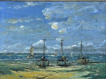 Toon van Asten (1949) - Ships on the beach of Scheveningen