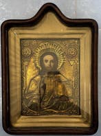 Icoon - Christus Pantokrator - Hout, Metaal, Antiek en Kunst