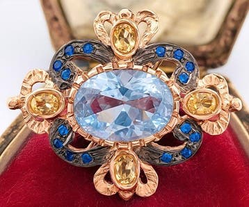 Zonder minimumprijs - Ring - 9 kt. Roségoud, Zilver Topaas -, Nieuw