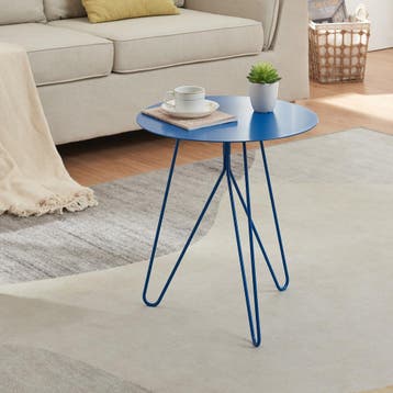 Bijzettafel Nopimi rond metaal 45x43 cm blauw mat [en.casa], Huis en Inrichting, Verzenden, Nieuw
