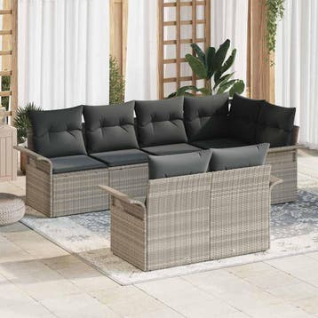 vidaXL Tuin Sofa Set 7 st Lichtgrijs Poly riet, Verzenden, Nieuw, Rotan, 7 zitplaatsen