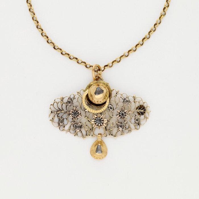 Halsketting - 18 karaat Geel goud Diamant (Natuurlijk), Sieraden, Tassen en Uiterlijk, Kettingen