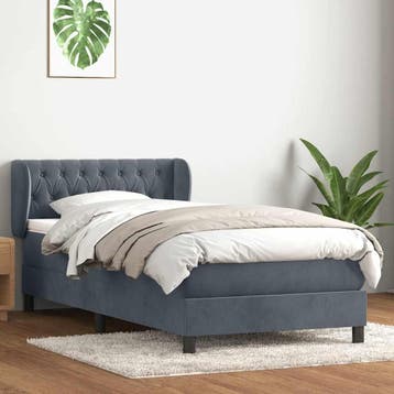 vidaXL Boxspring met matras fluweel donkergrijs 80x220 cm, Eenpersoons, Verzenden, Nieuw, Stof