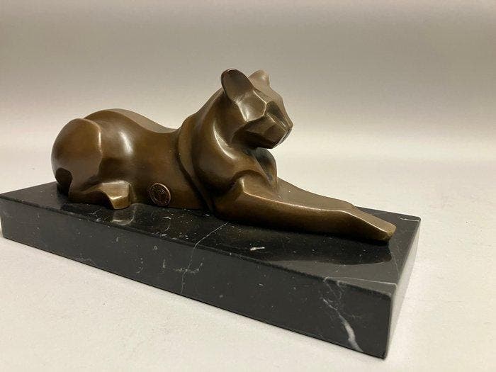 sculptuur, Reclyning Cat - 14 cm - Brons, Antiek en Kunst, Kunst | Designobjecten