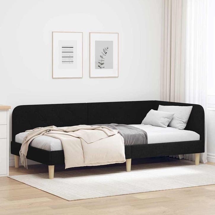 vidaXL Hoekbedframe Zwart 90 x 190 cm Stof, Huis en Inrichting, Slaapkamer | Bedden, Zwart, Nieuw, Stof, Verzenden