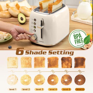 Broodrooster - Toaster - 2 sleuven - 800W - Beige - Aigostar, Verzenden, Zo goed als nieuw