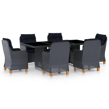vidaXL 7-delige Tuinset met kussens poly rattan donkergrijs, Verzenden, Nieuw, 6 zitplaatsen, Tuinset