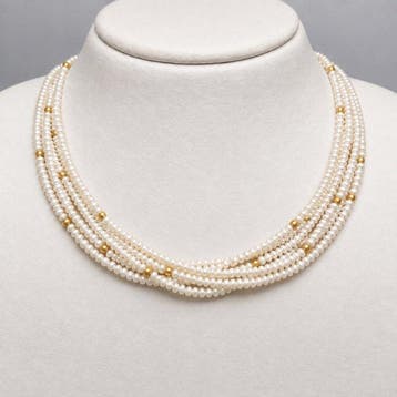 Halsketting - 14 karaat Geel goud Parel - 30 gouden kralen +, Sieraden, Tassen en Uiterlijk, Nieuw
