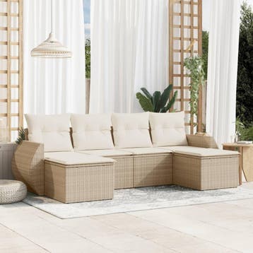 vidaXL 6-delige Loungeset met kussens poly rattan beige, Verzenden, Nieuw, Loungeset