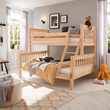 Infanskids Pino 3-Persoons Stapelbed 90x200 / 140x200 Beuken, Nieuw