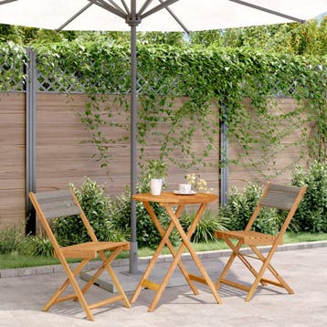 vidaXL 3-delige Bistroset polypropeen en massief hout grijs, Verzenden, Nieuw, Hardhout